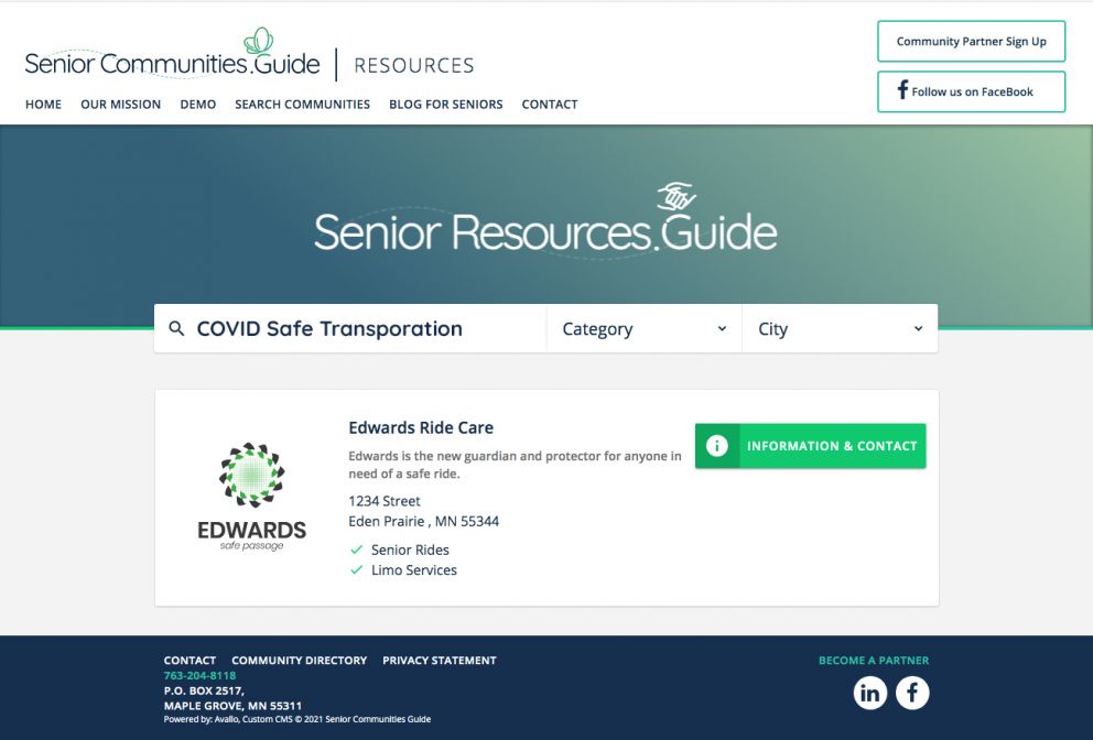 Senior Resources Search Tool
